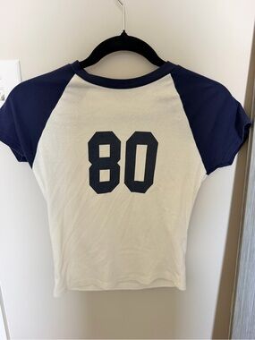 Edikted Navy & Cream Raglan Tee with '80' Graphic